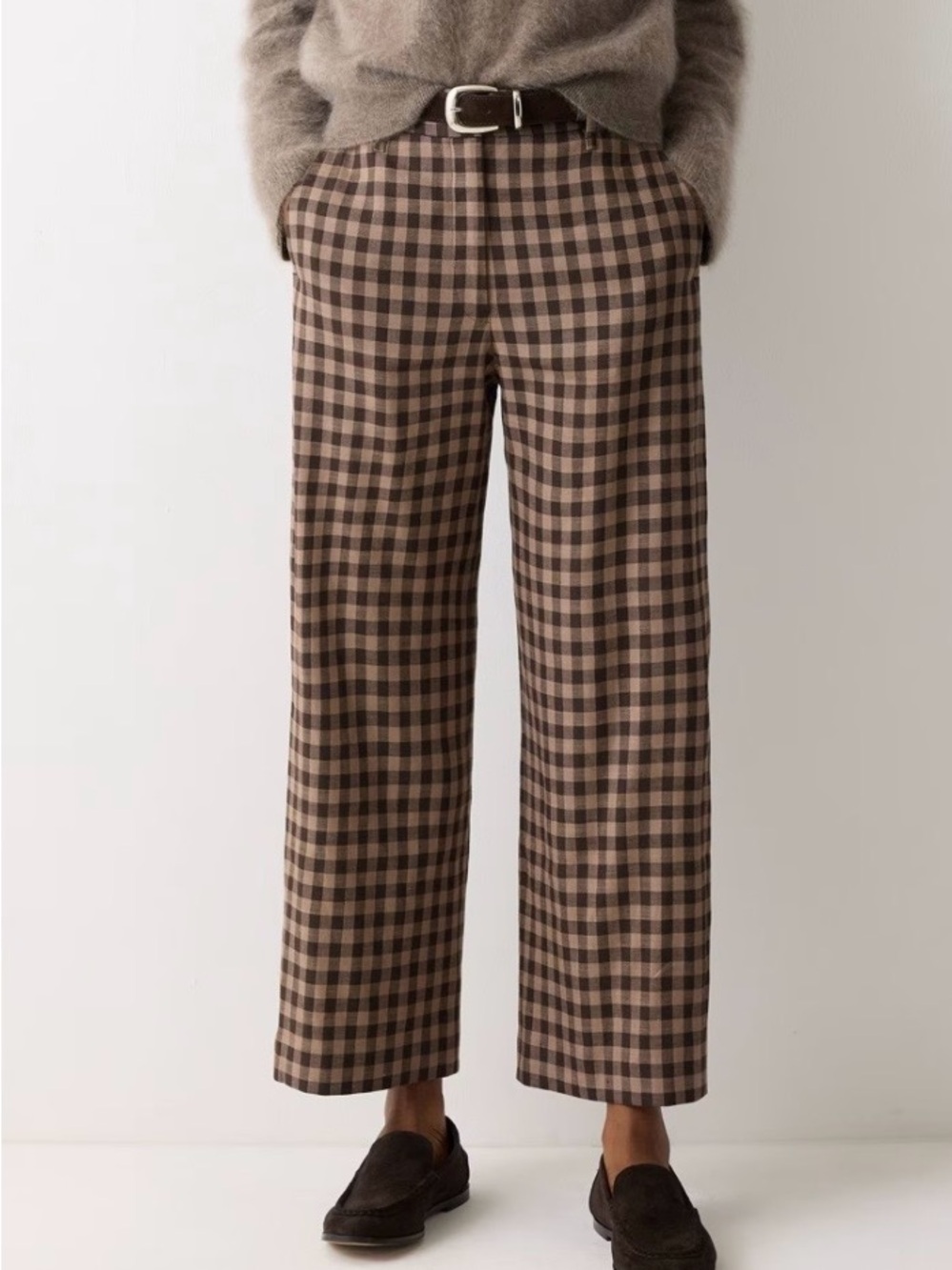 Jigsaw Brown Check Wide-Leg Pants